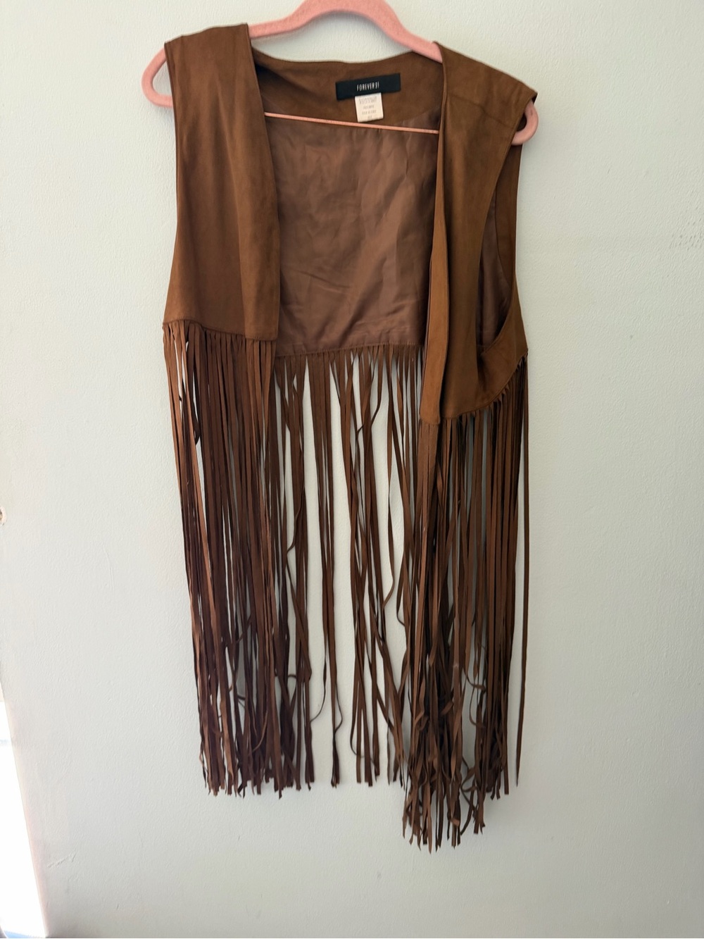 Title: Forever 21 Brown Faux Suede Fringe Vest - Size L Boho Western festival